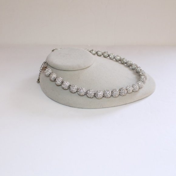 NWOT Cara NY Crystal Pave Beaded Necklace Silver - Picture 10 of 15